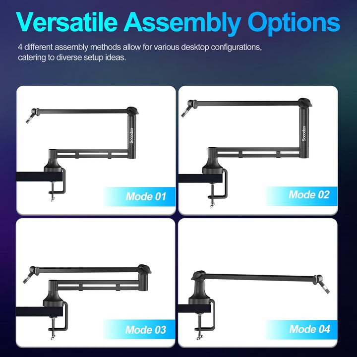 Low Profile Mikrofonarm, Verbesserter Mikrofonständer mit 7 cm Tischklemme, 3/8"- & 5/8"-Adapter, Mi