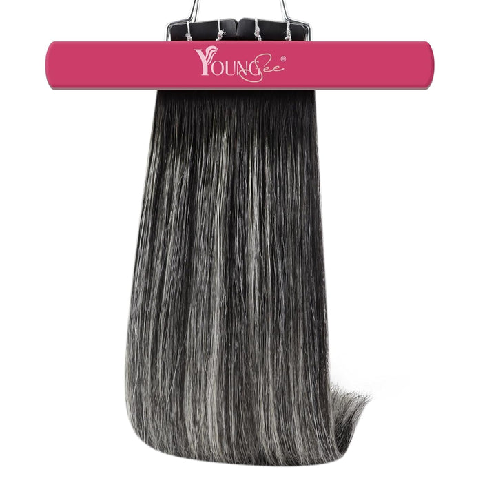 YoungSee Tape Extensions Echthaar Ombre Echthaar Extensions Tape Ombre Silber 50 cm Tape in Extensio
