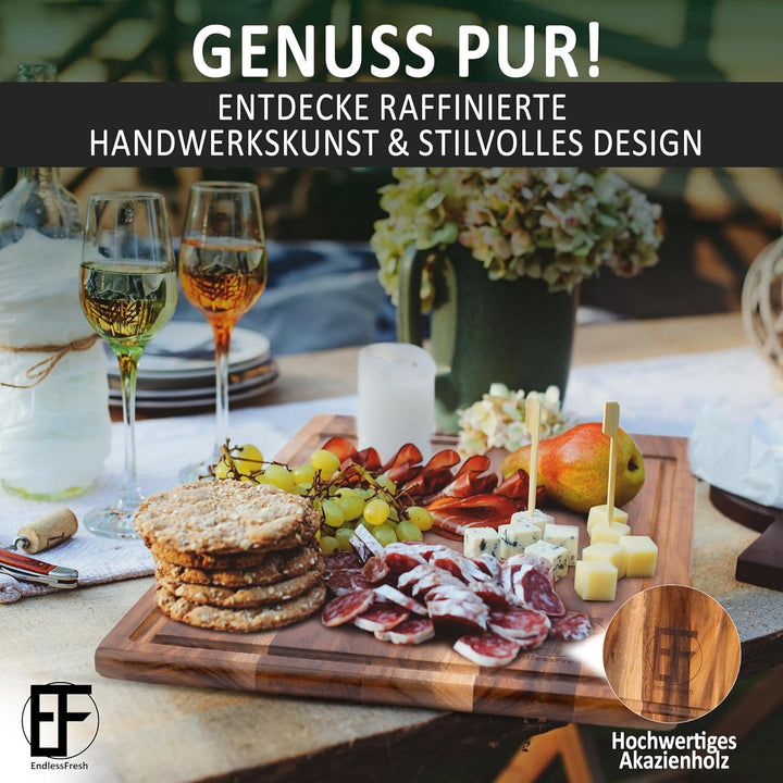 EndlessFresh Schneidebrett Holz - Premium cutting board wood - 39x25cm gross - Holzbrett Küche Akazi