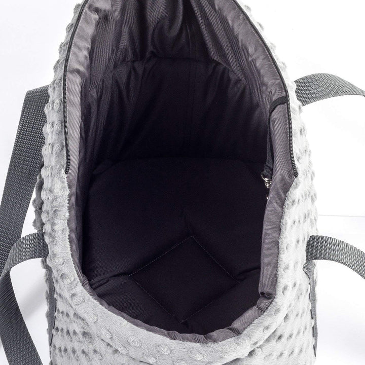 BOUTIQUE ZOO Hundetasche - Grau (Minky), L bis 15 kg - Tragetasche für kleinen und mittleren Hund, W