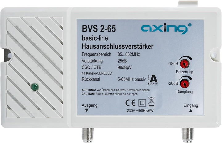 Axing BVS 2-65 Hausanschlussverstärker 25 dB für Kabelfernsehen digital (85-862 MHz, Rückkanal 5-65