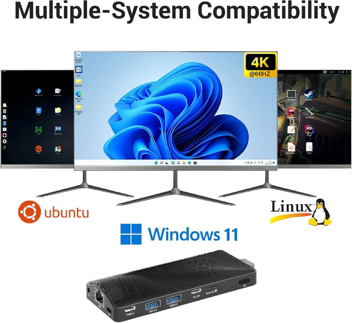 Mini PC Stick Fanless mit Celeron J4105, 8GB RAM, 128GB SSD, 4K 60Hz HDMI, USB 3.0, Gigabit LAN, Wi-