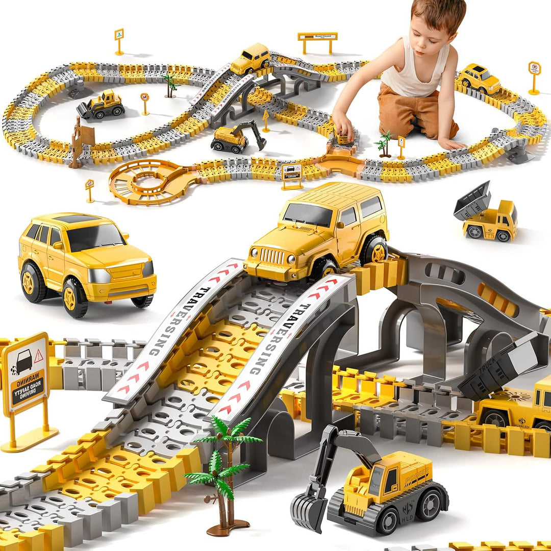 TEMI 236 PCS Autorennbahn Spielzeug für 3 4 5 6 Jahre alte Jungen, Flexible Rennstrecken Playset mit