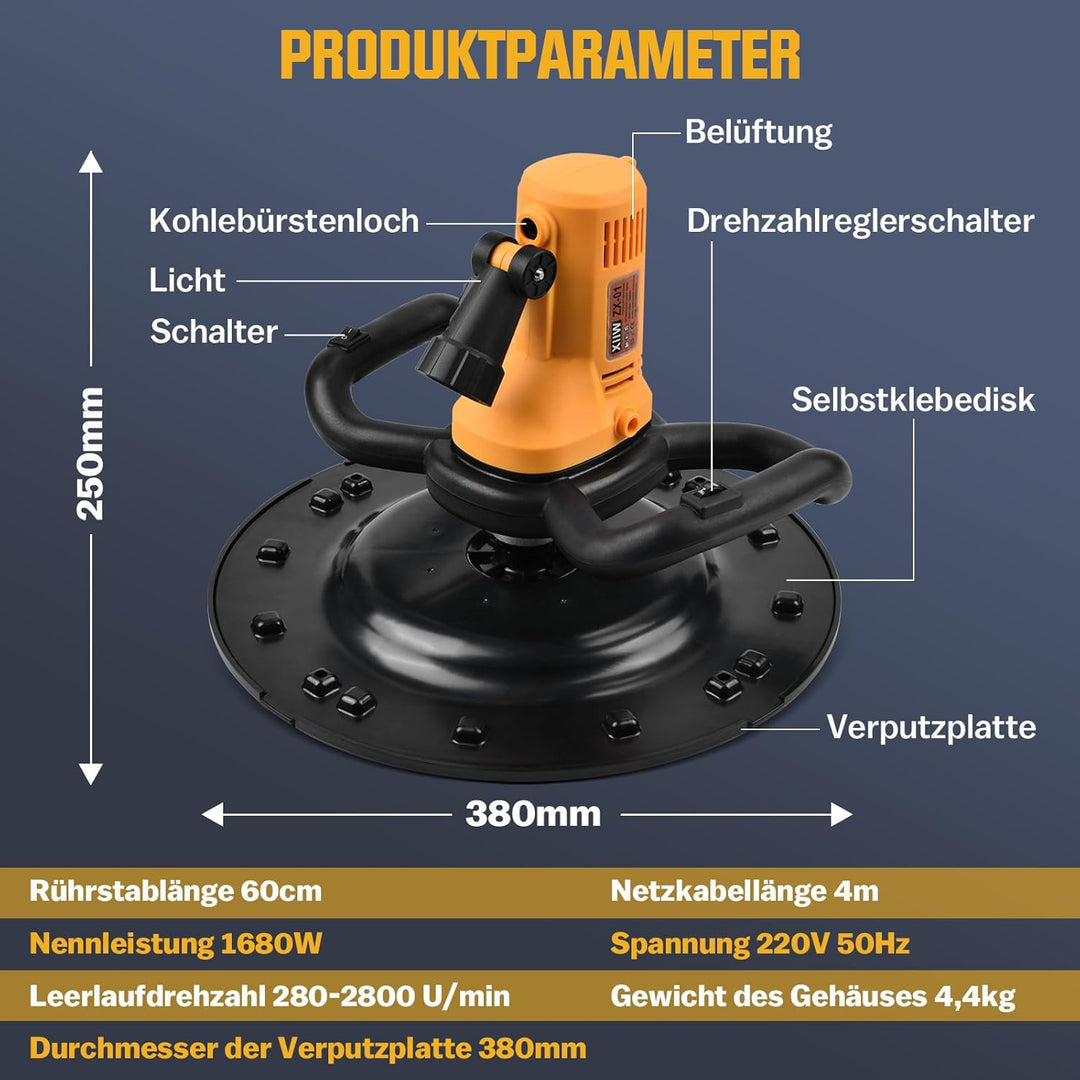 1680W Putzglättmaschine Ø380mm, 2in1 Rührwerk + Putzbearbeitungsmaschine 2800U/min Putzmaschine Hand