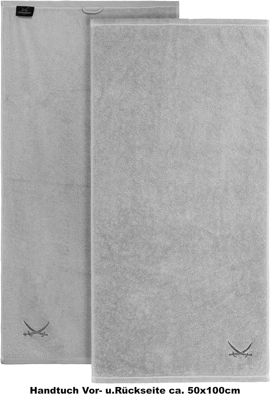 Sansibar Handtuch 6er Set mit gesticktem Säbel Logo Badtuch 100% Baumwolle 50x100 cm Silber 6er Set