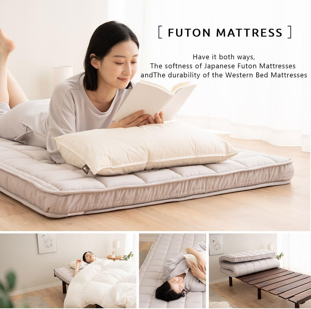 EMOOR Japanische Gepolsterte Futon-Matratze Machi 100 x 202 cm Grau, Zwickel Faltbar Verstaubar Elas