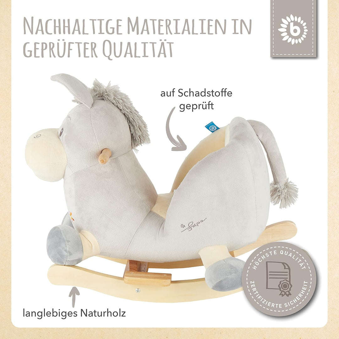 Bieco Plüsch Schaukeltier Esel Fips, 60 cm | Kinder Schaukelstuhl mit Sicherheitsgurt | Baby Schauke