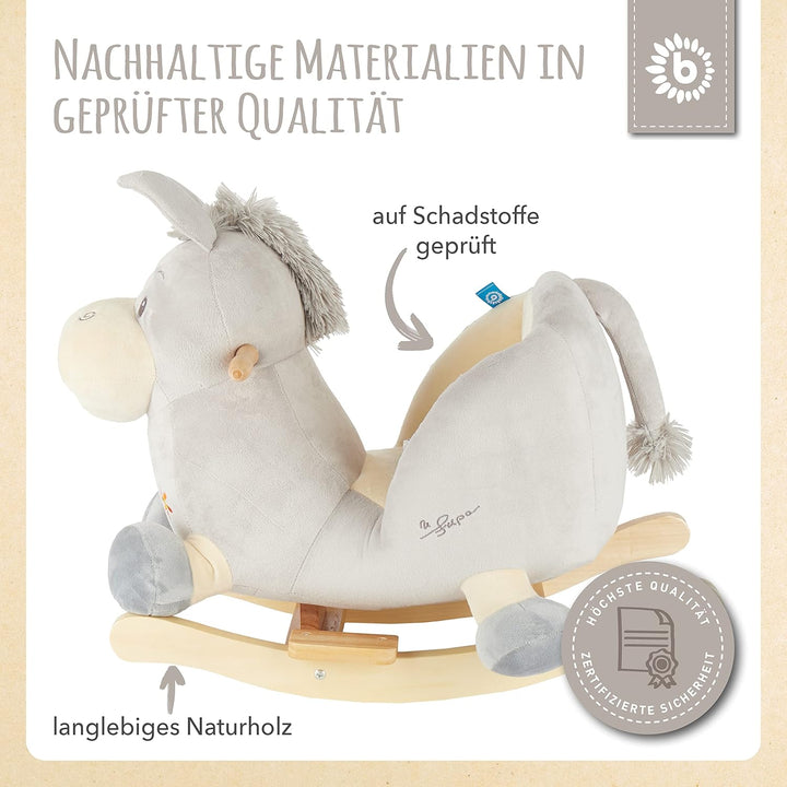 Bieco Plüsch Schaukeltier Esel Fips, 60 cm | Kinder Schaukelstuhl mit Sicherheitsgurt | Baby Schauke