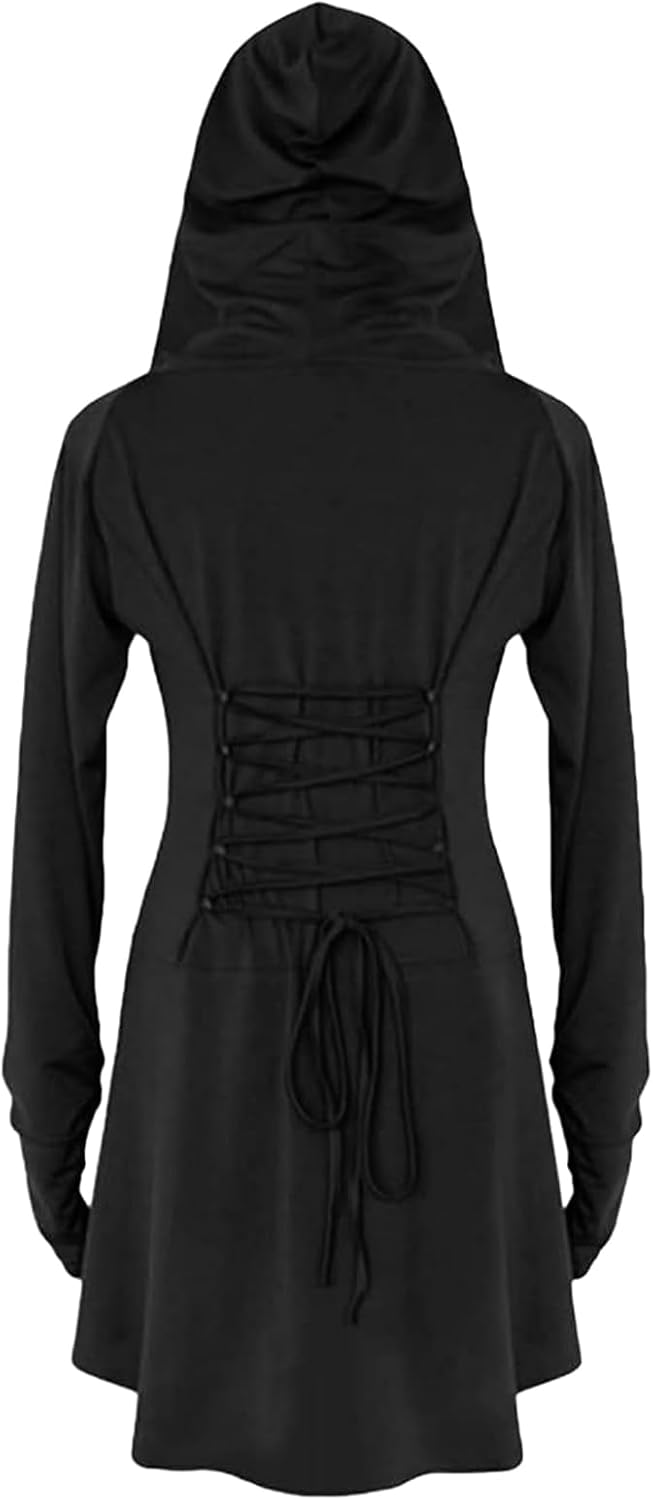 Pianocean Mittelalter Kleidung Damen, Renaissance Kleid, Gothic Kleid，Renaissance Mit Kapuze Langarm