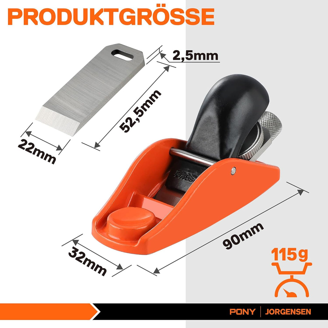 JORGENSEN Mini Holzhobel, Mini-Handhobel für präzise Holzbearbeitung, Ideal zum Trimmen, Polieren un