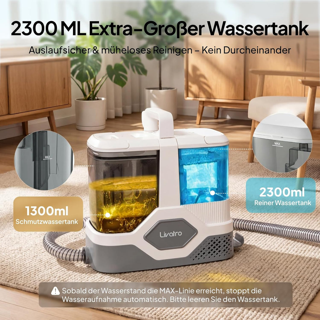 Polsterreiniger Gerät Nasssauger Waschsauger Teppichreiniger, 600W, 16KPa, 2,3L Wassertank, Selbstre