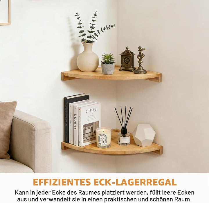 BYZESTY Eckregal Hängend 2er Set, 27,5 cm Eckregal Holz, Wandregal Eiche Massiv, Wandregal Holz für