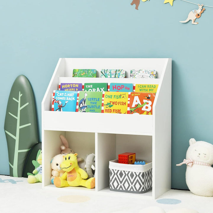 COSTWAY Bücherregal für Kinder, Spielzeugregal aus Holz mit 3-stufigem Fach &amp; 2 Ablagen, 2 in 1 Kind