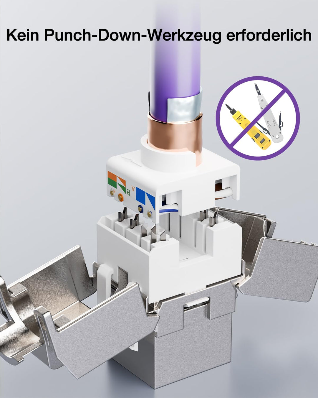VCELINK 8 x CAT 6A Keystone RJ45 Modul für LAN Kabel 10 Gbit/s bis 500 MHz AWG 22-26 Werkzeuglos LSA