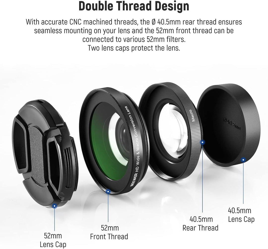 NEEWER 40.5mm HD Weitwinkelobjektiv kompatibel mit Sony ZV-1F ZV-E10 A5000 A6000 2 in 1 18mm Weitwin