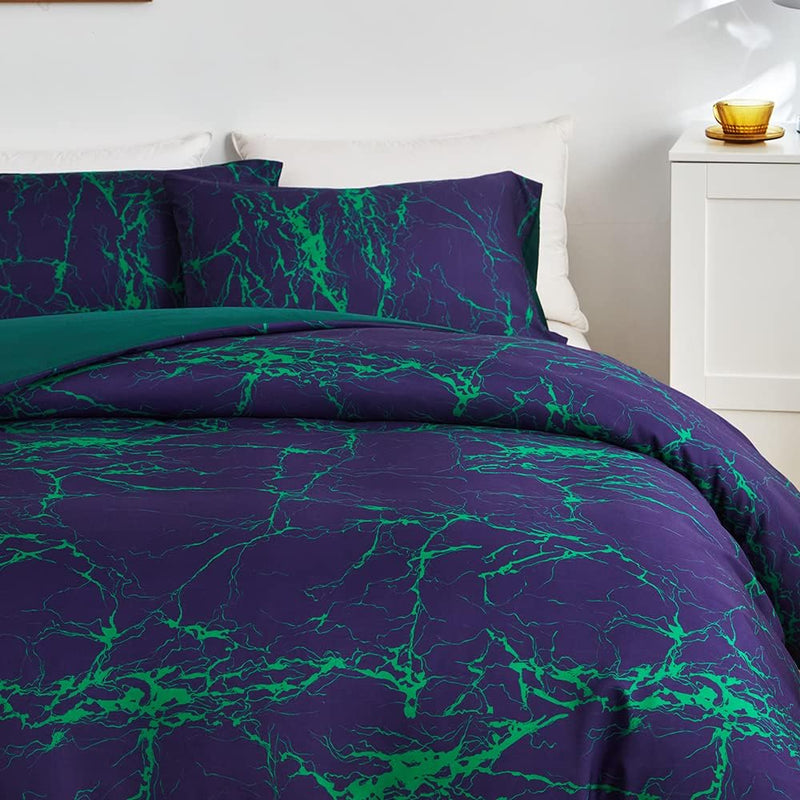 Bettwäsche Marmor 135x200 2er Set Blau Lila Grün Aesthetic Marmorierung Muster Modern Microfaser Bet