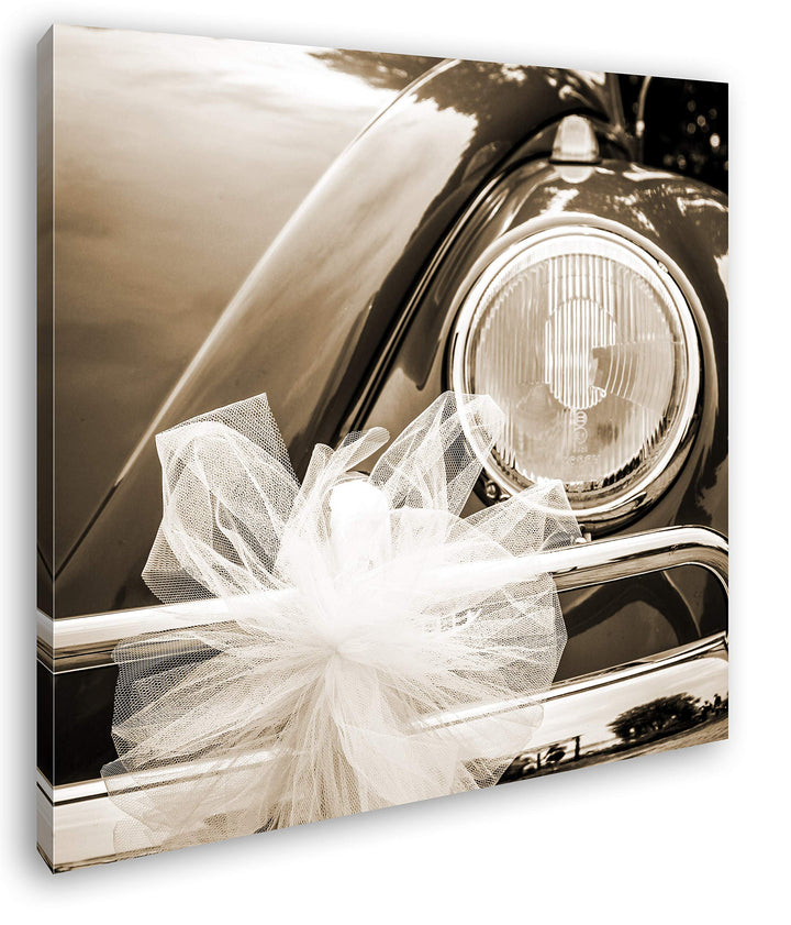 deyoli EIN Käfer als Hochzeitswagen Format: 60x60 Effekt: Sepia als Leinwandbild, Motiv auf Echtholz