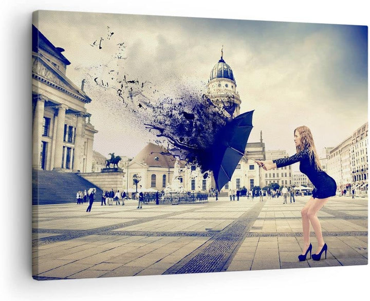 Bilder auf Leinwand Stadt landmarken quadrat regenschirm Leinwandbild 70x50cm Wandbilder Dekoration