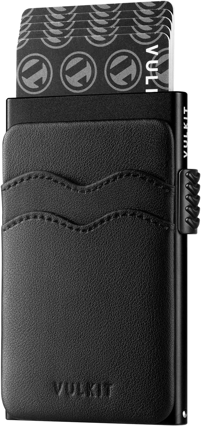 VULKIT Kreditkartenetui Minimalistische Slim Pop Up Geldbörse mit Lederschlitzen RFID-Blockierung fü