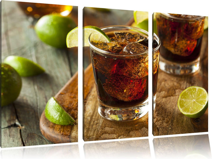 Pixxprint Erfrischender Cuba Libre als Leinwandbild | Grösse: 3 Teilig (120x80) | Wandbild| Kunstdru