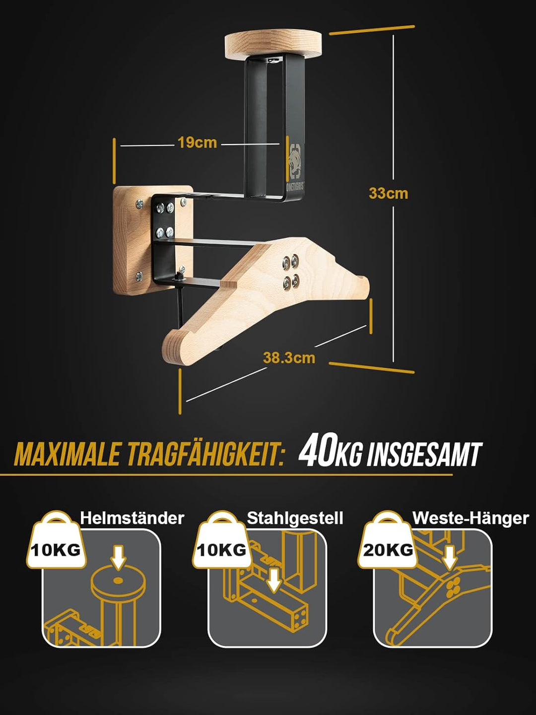 OneTigris Motorrad Helm Halterung Wand, Wandhalterung Helmhalter für Taktische Weste Helm Platte Trä