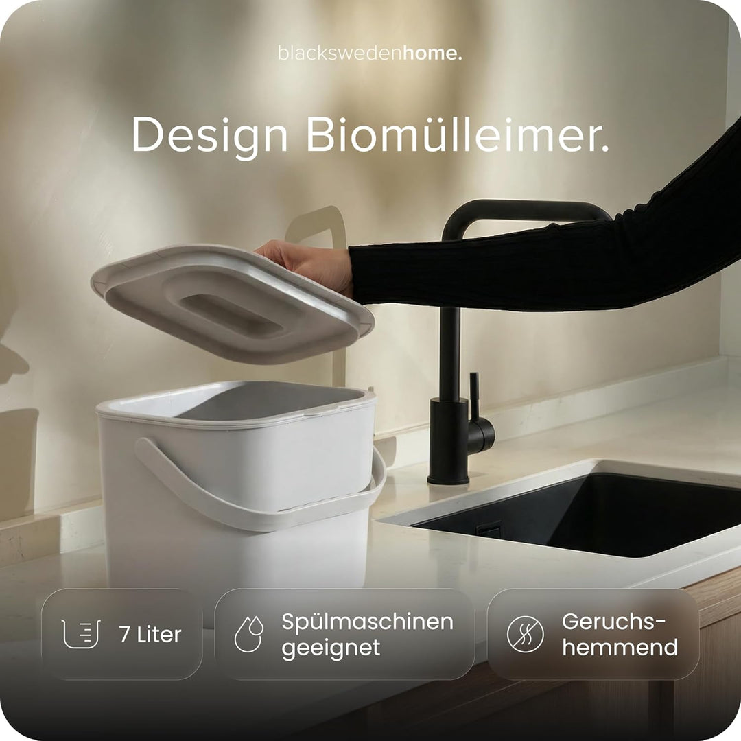 blackswedenhome. Biomülleimer Küche - 7L - Design Komposteimer mit Sieb - Bio-Mülleimer Geruchsdicht