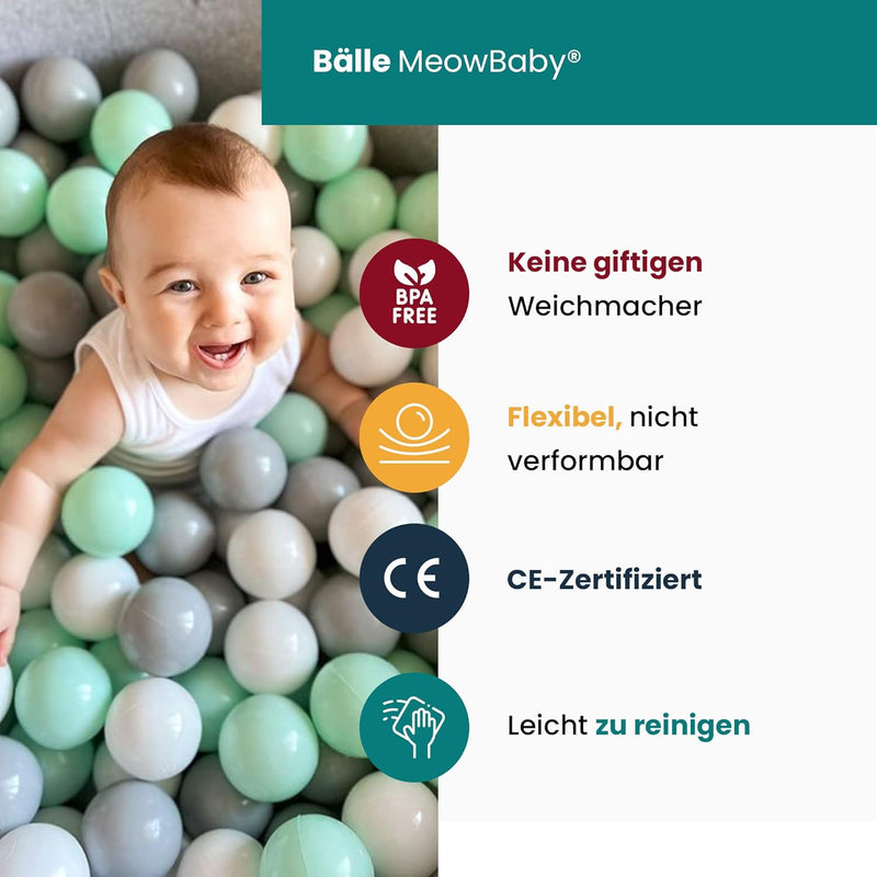 MEOWBABY Spielplatz aus Schaumstoff mit Bällebad 200x45cm/Ohne Bälle für Kinder - Baby Softbausteine