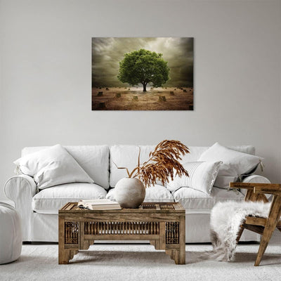 Bilder auf Leinwand Baum Feld Umwelt Leinwandbild mit Rahmen 70x50cm Wandbilder Dekoration Wohnzimme