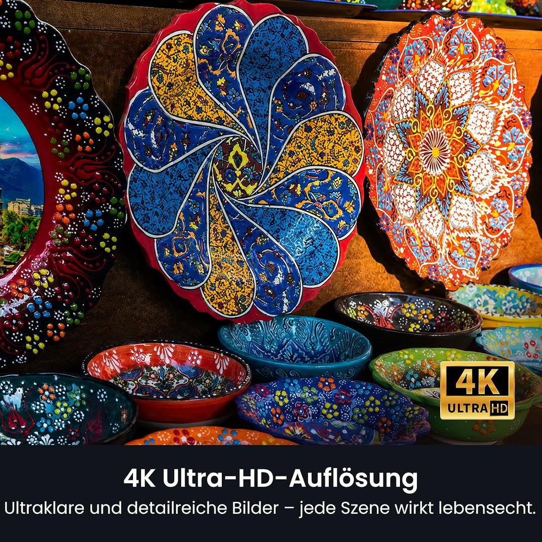 HAPPRUN Smart Beamer mit 3000 ANSI Lumen, Offiziellem Google TV, 4K-Unterstützung, Dolby Audio, Auto