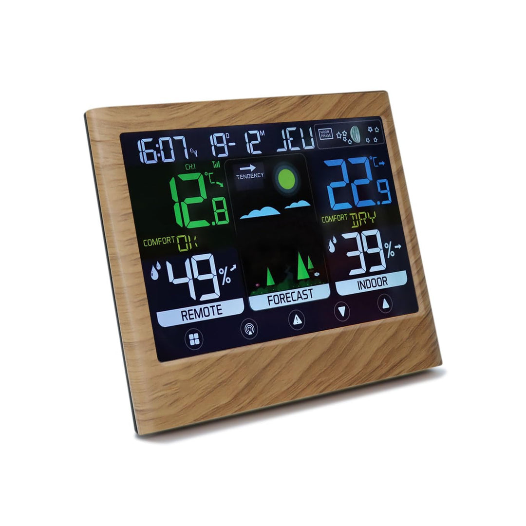 mooov 477534 Wetterstation für den Innenbereich mit Aussensensor – Temperatur, Luftfeuchtigkeit, Mon
