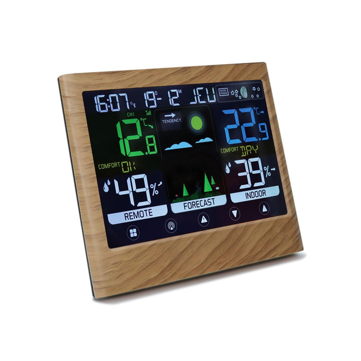 mooov 477534 Wetterstation für den Innenbereich mit Aussensensor – Temperatur, Luftfeuchtigkeit, Mon