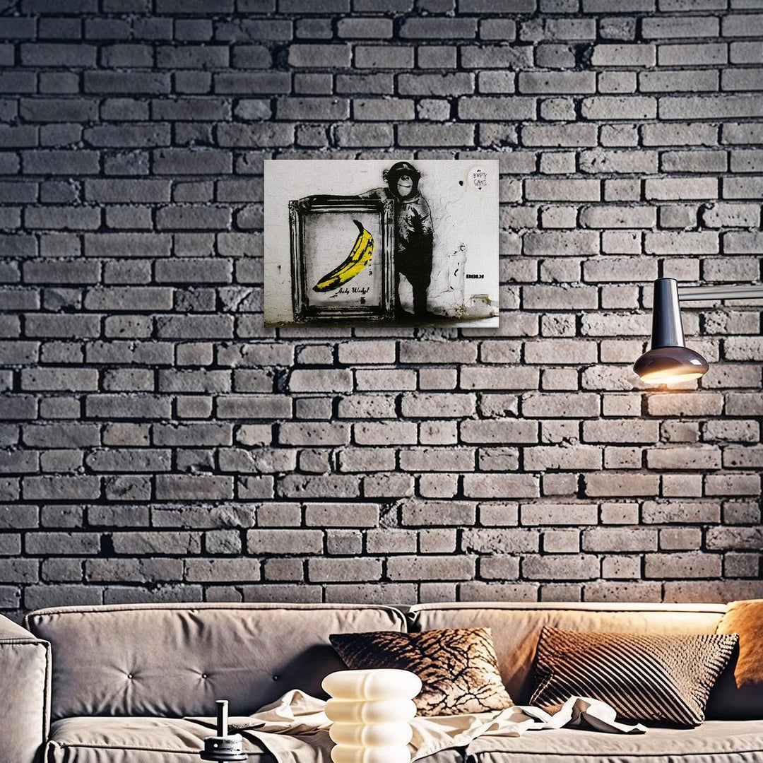 Giallobus - Gemälde - Banksy - - Standardleinwand - 70x50-20 - Scimmia banana quadro - Bereit zum Au