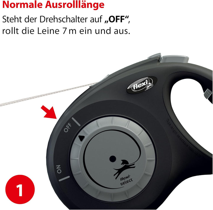 flexi® Select M Gurt 0-7 m schwarz, Roll-Leine für Hunde bis 25 kg M: 0-7m (max. 25kg) schwarz, M: 0