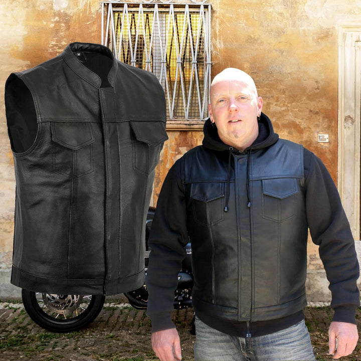 Australian Bikers Gear Motorrad-Weste - Leder - Schwarz SOA Sons of Anarchy Style EU 50 (L)
