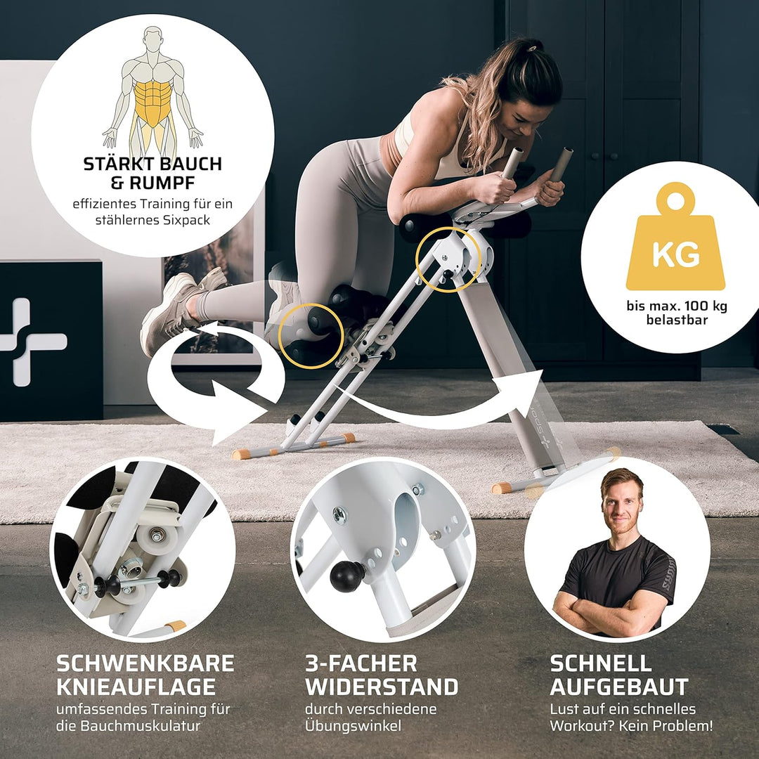 SportPlus Bauchtrainer für zuhause klappbar - Bauchmuskeltrainer, Bauchroller mit 3 oder 4 Trainings