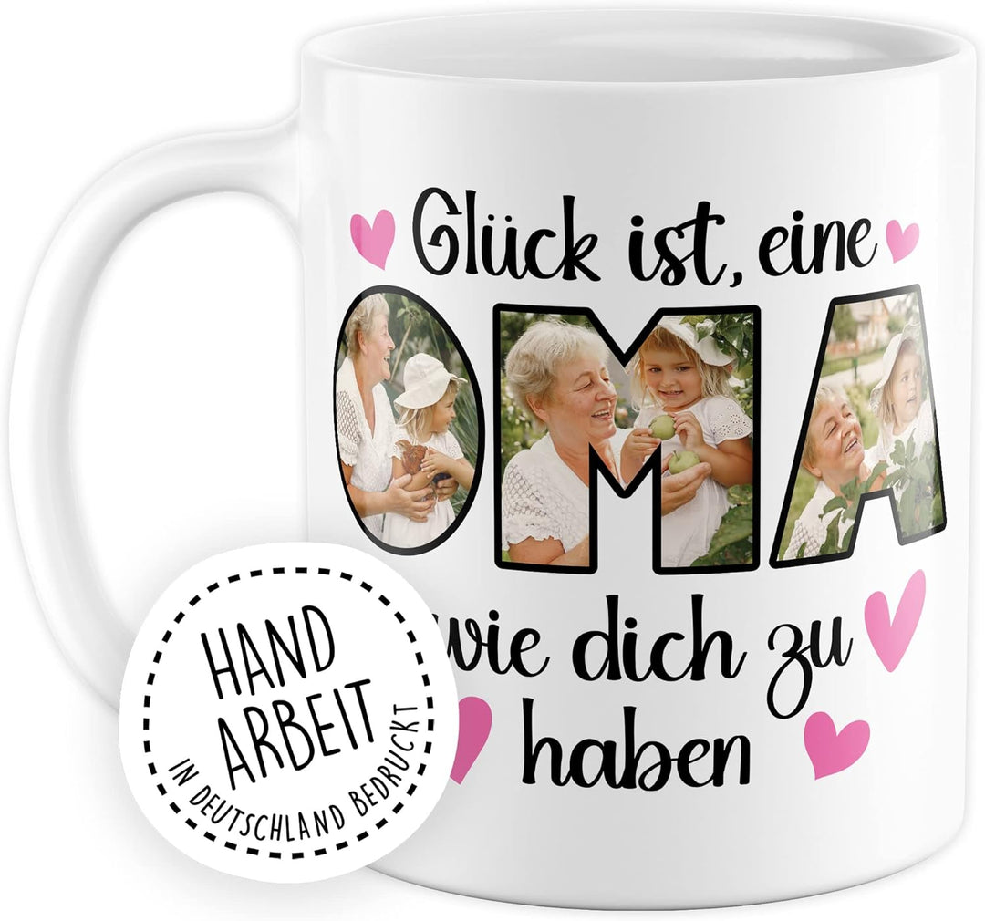 Oma Tasse personalisiert mit Bild, Glück ist eine Oma wie dich zu haben, Geschenk personalisierbar G