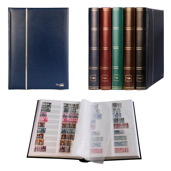 Prophila Collection 60 weisse Geteilte Seiten Briefmarkenalbum Einsteckbuch wattierter Blauer Einban