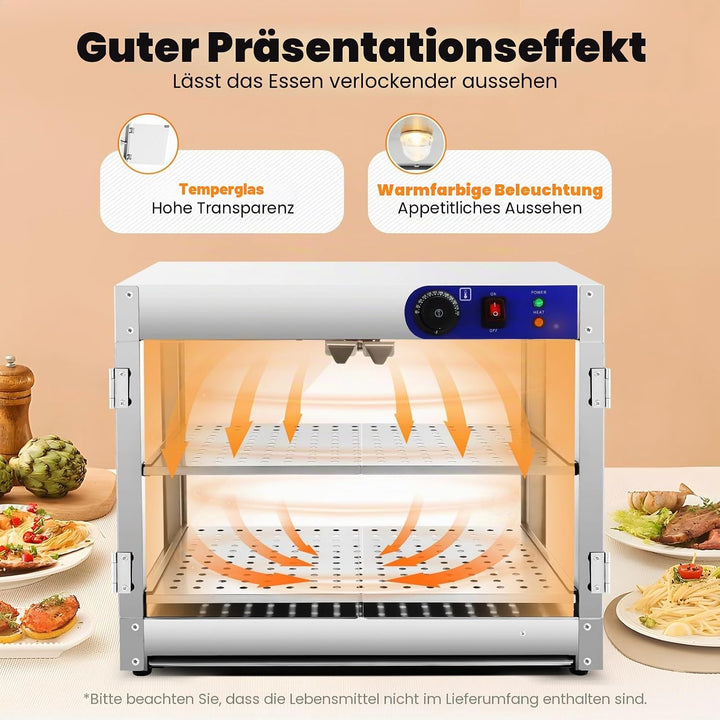 Aufsatzvitrine Warmhaltetheke Heisstheke Gewerblicher Speisenwärmer mit 2 Edelstahlrahmen Warmhaltev