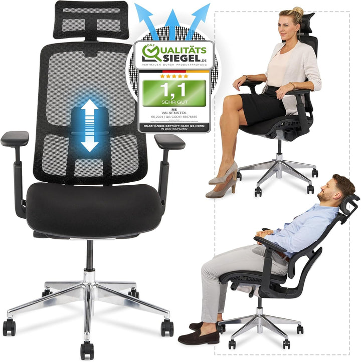 VALKENSTOL M6 Ergonomischer Bürostuhl 150 KG [Grosse Menschen, Schaumstoff-Sitz] Bürostuhl Ergonomis