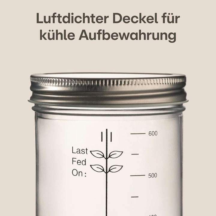 Praknu Sauerteig Starter Set aus Glas (700ml) Komplett-Set mit Anleitung für Einsteiger & Zuhause ba