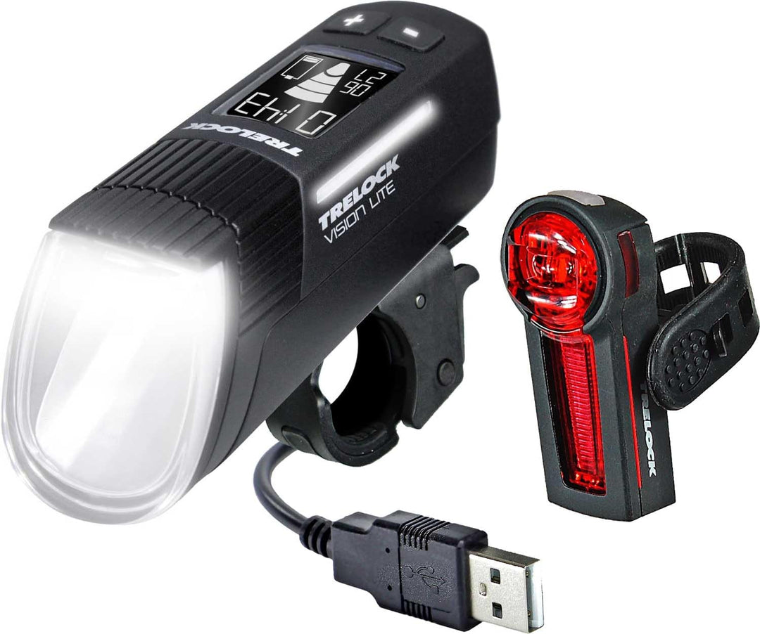 Trelock Unisex – Erwachsene 660 I-go Vison Lite/Ls 740 Vector Akku Beleuchtungsset, Schwarz,