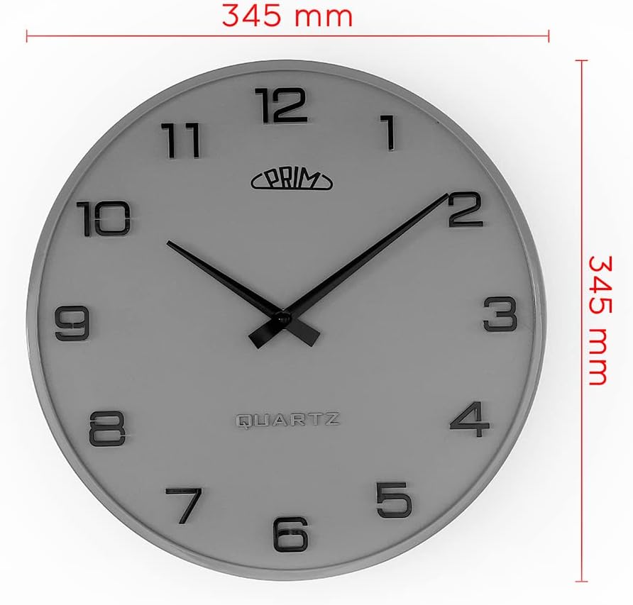 PRIM Design-Kunststoffuhr Bloom II – B, Moderne Wanduhr im Retro Style, Grau, gewölbtes Glas, luxuri
