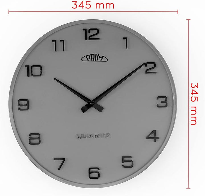 PRIM Design-Kunststoffuhr Bloom II – B, Moderne Wanduhr im Retro Style, Grau, gewölbtes Glas, luxuri