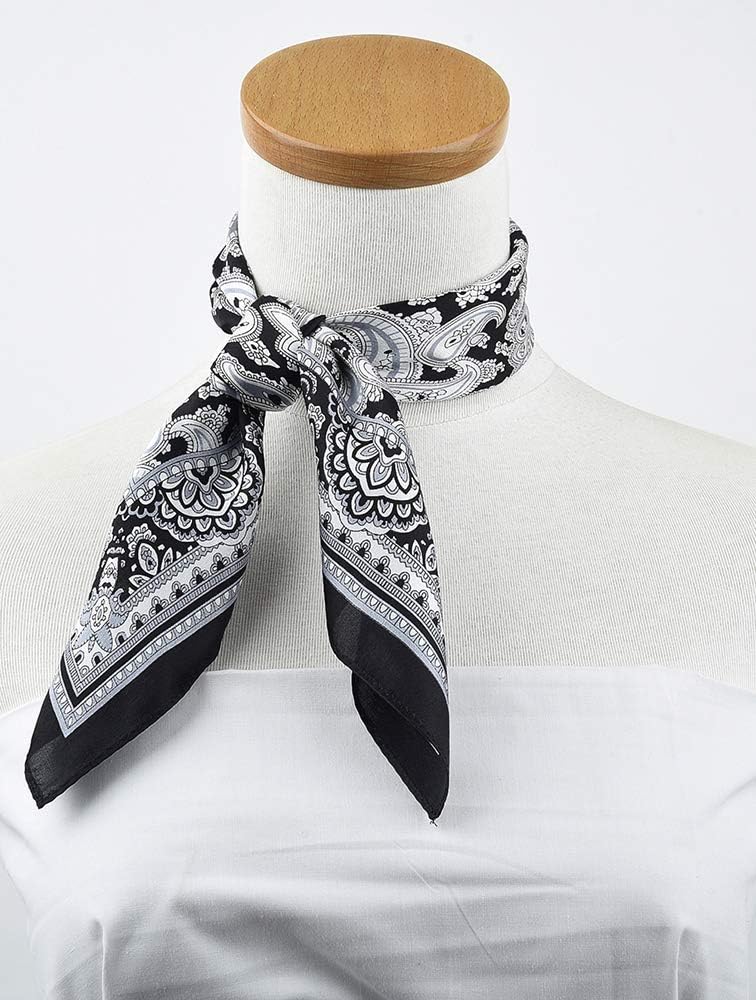 Corciova Damen Halstuch, 100 % Maulbeerseide, quadratisch, klein Paisley Weiss und Schwarz, Paisley