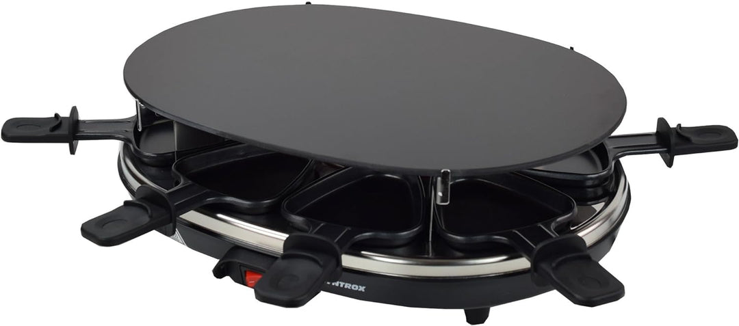 Syntrox Germany Raclette Grill Chur, 8 Personen, Glas-Keramik + heisser Stein, 3 Zusatzplatten, 8 Pf