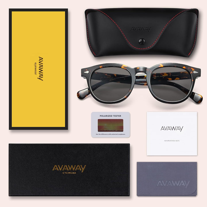 AVAWAY Retro Polarisierte Sonnenbrille für Herren Damen TAC Linse UV400 Schutz Sonnenbrille mit Acet