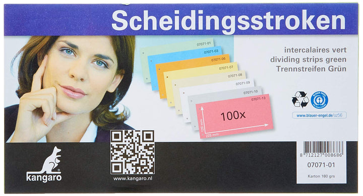 Kangaro 07071-01-20 Trennstreifen 180gr 120x225 2r RC grün. 20 Kartons mit 100 Stück, Papier, 120x22