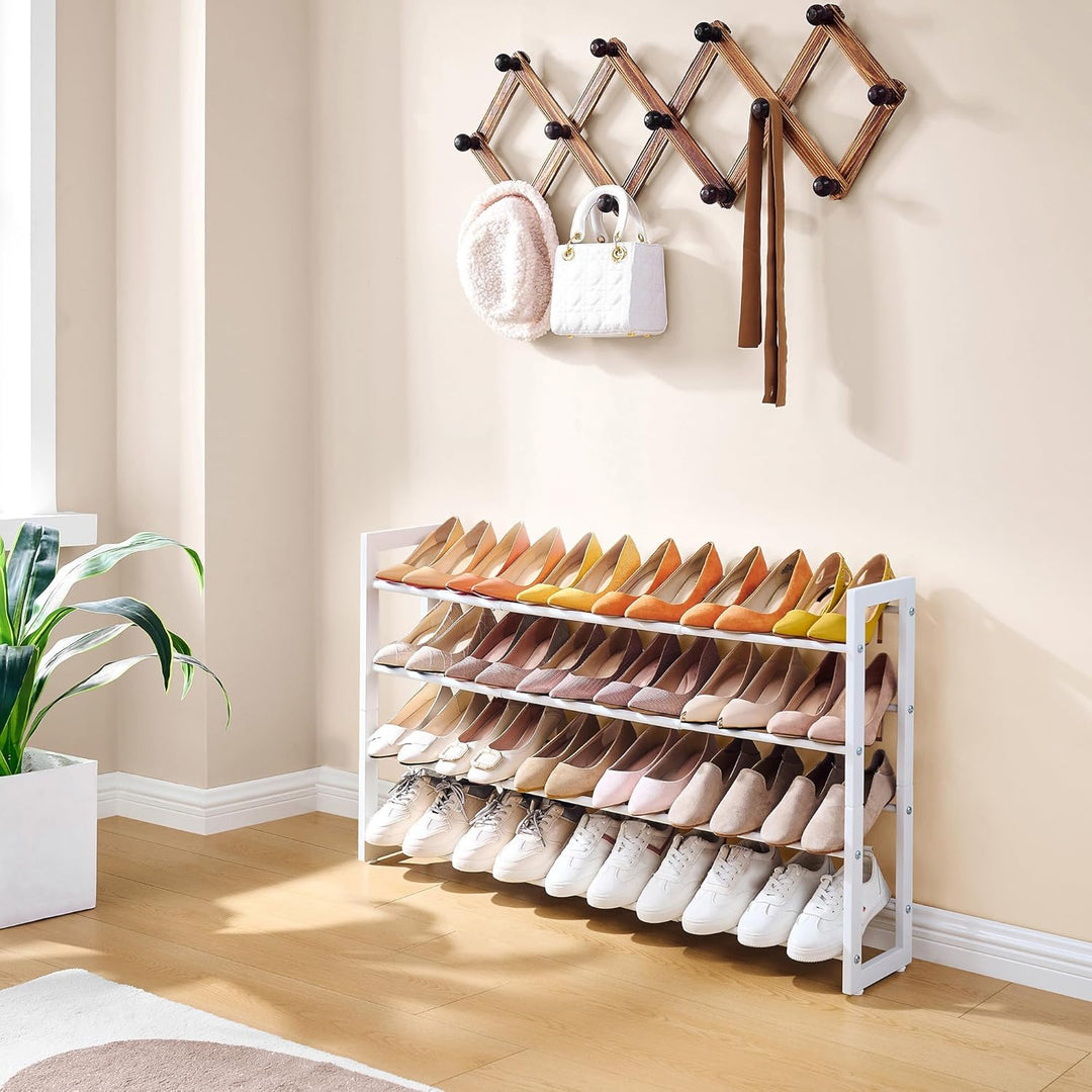 FAVOOSTY 4 Ebenen Schuhregal Metall Ausziehbares Weiss, Verstellbar Platzsparend, Shoes Rack, Robust