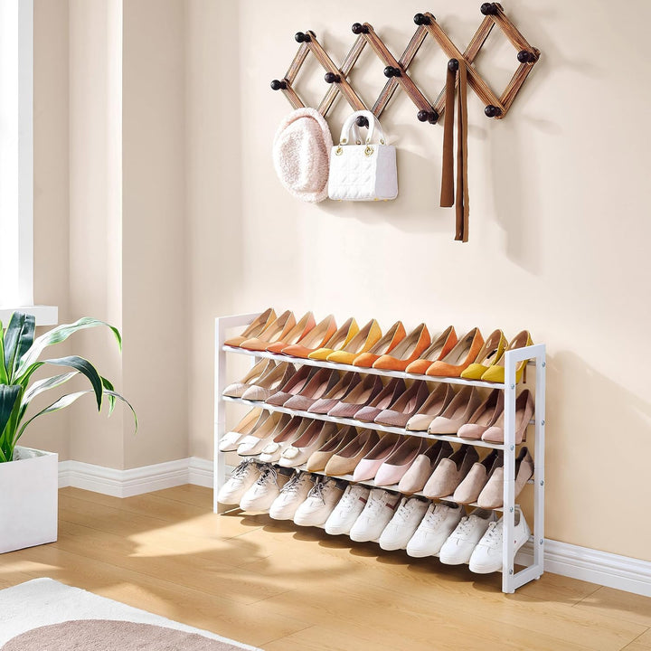 FAVOOSTY 4 Ebenen Schuhregal Metall Ausziehbares Weiss, Verstellbar Platzsparend, Shoes Rack, Robust