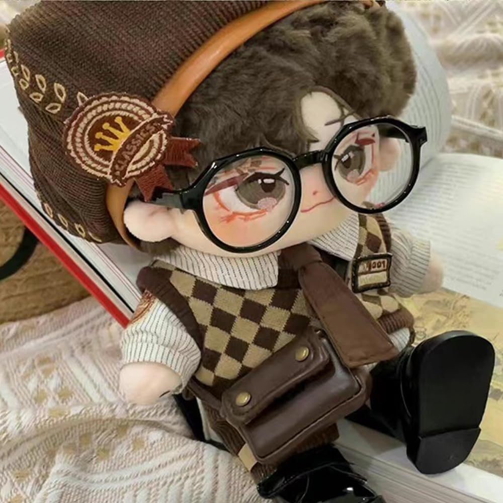 niannyyhouse 20 cm Plüschpuppe, Kleidung, Hut, Hemd, Weste, Hose, Krawatte, Rucksack, Brille, Briefb
